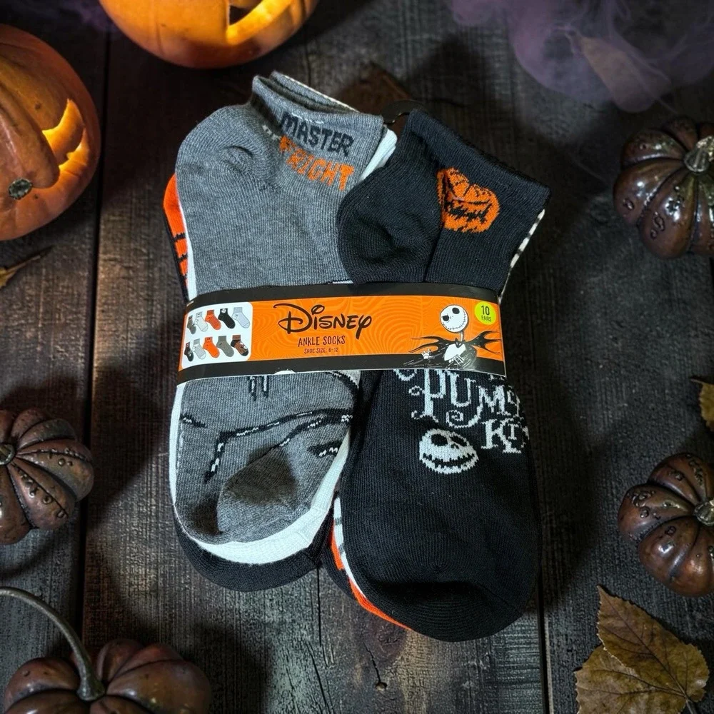 Disney Nightmare Before Christmas Jack Skellington 10 Pr Unisex Ankle Socks NWT